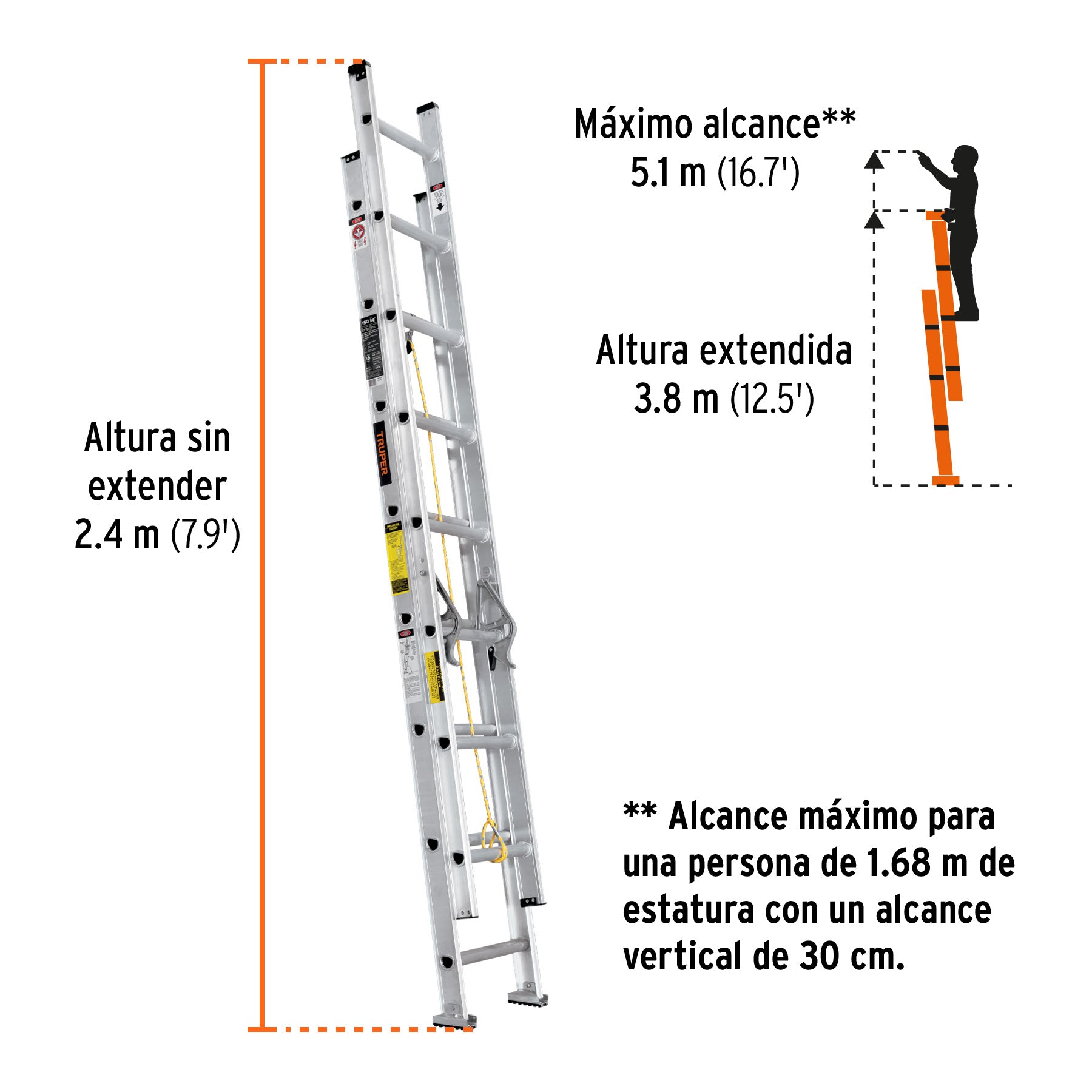 Escalera de Extension Tipo III Truper 16 Peldaños