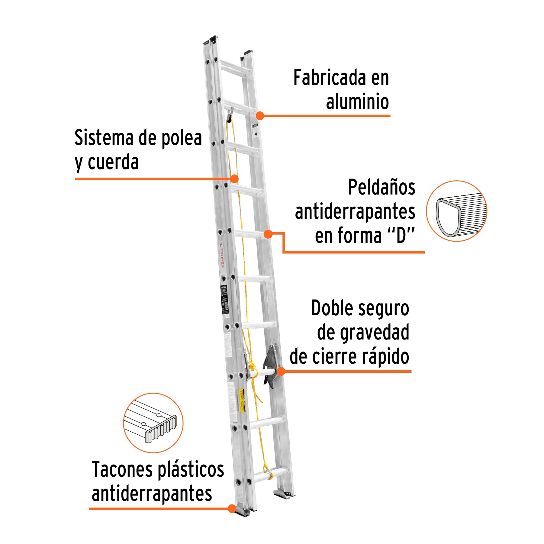 Escalera de Extension Tipo III Truper 20 Peldaños