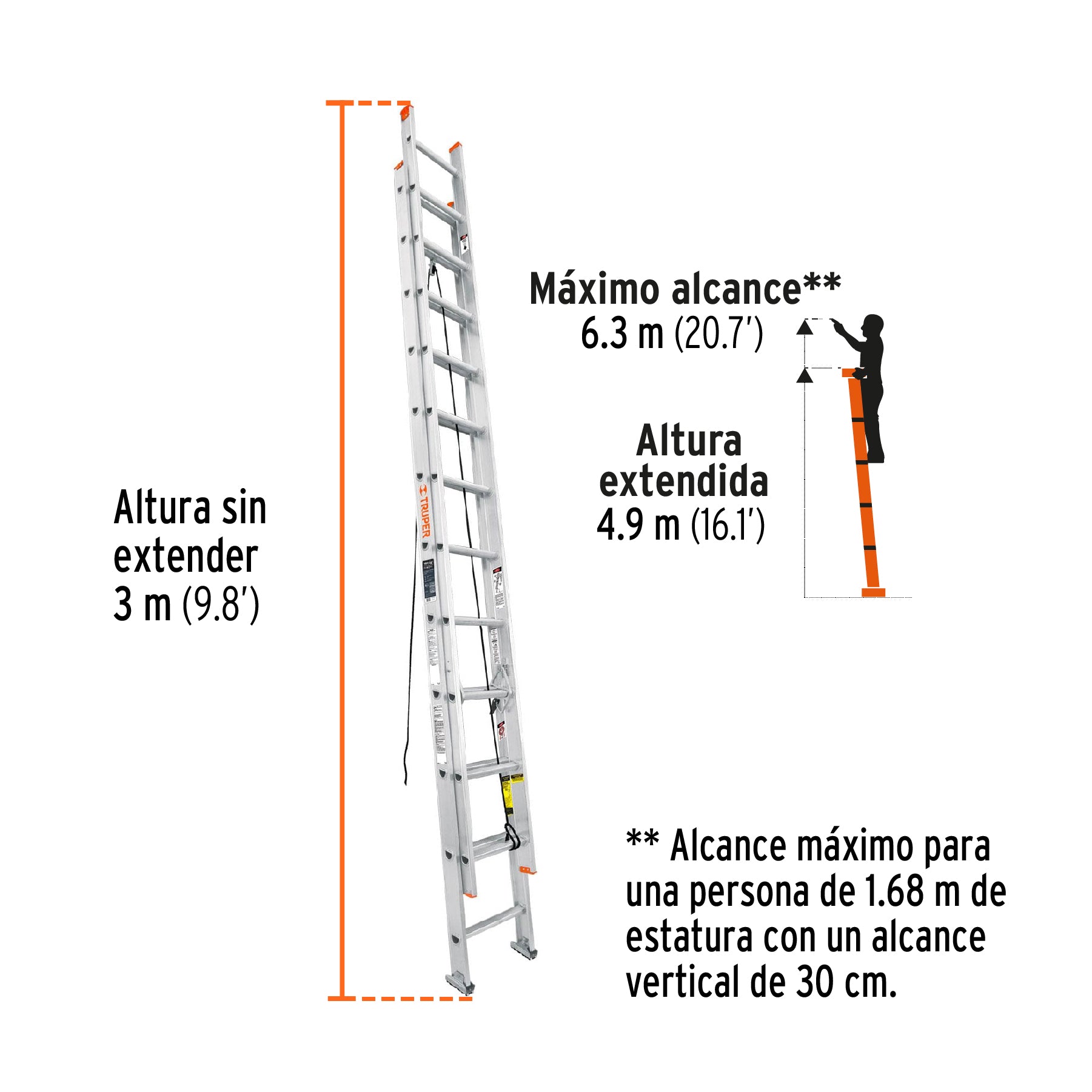 Escalera de Extension Tipo II Truper 20 Peldaños