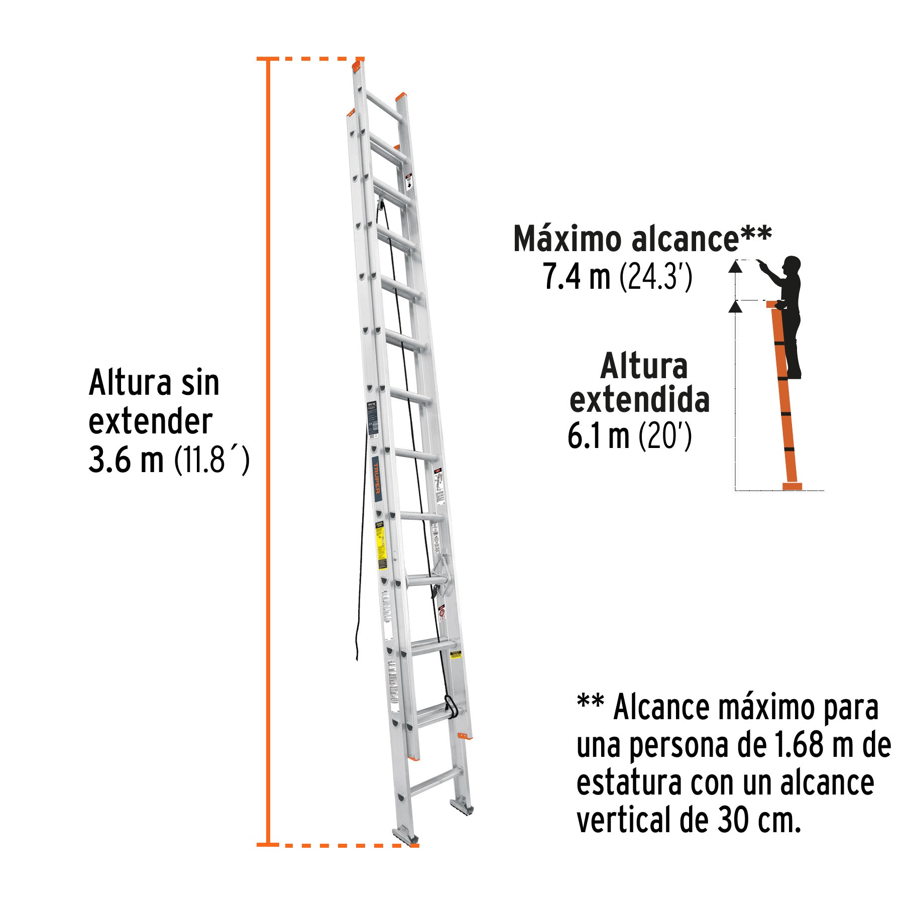 Escalera de Extension Tipo II Truper 24 Peldaños