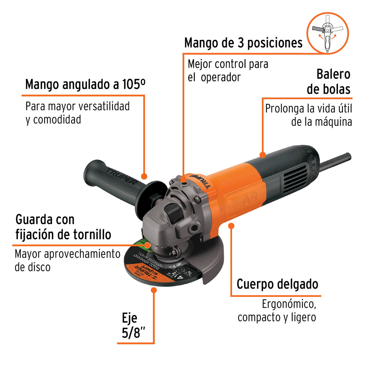 Esmeriladora Angular 4"1/2 -  800 Watts TRUPER PRO