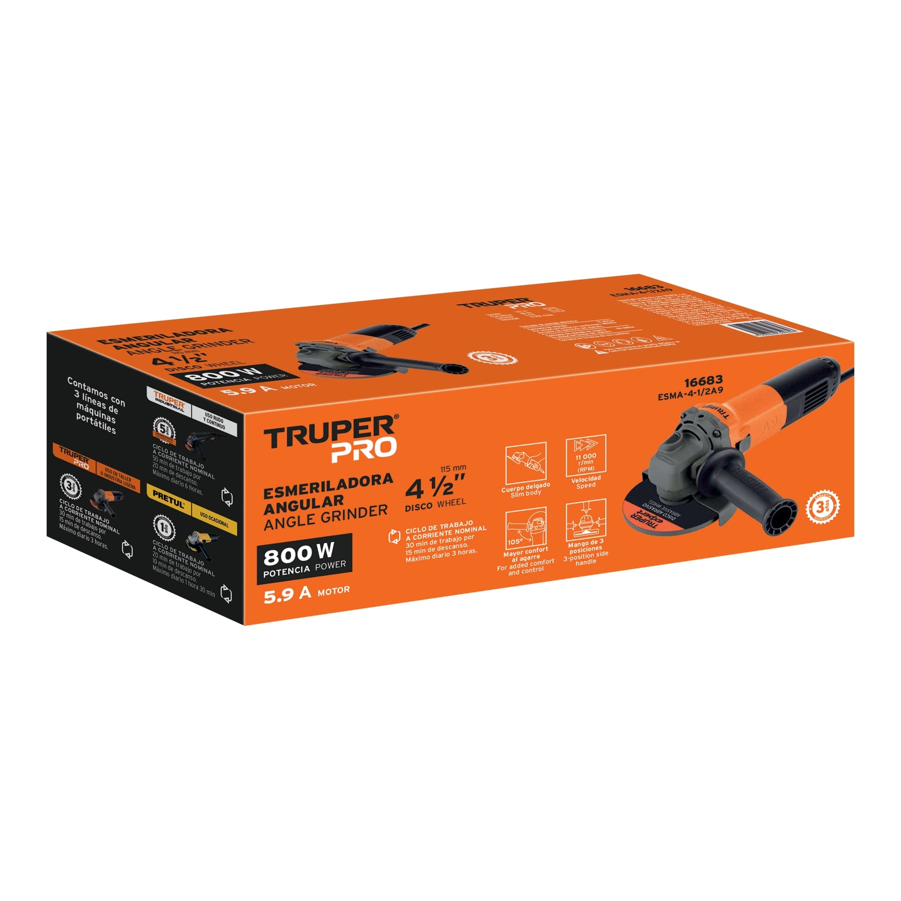 Esmeriladora Angular 4"1/2 -  800 Watts TRUPER PRO