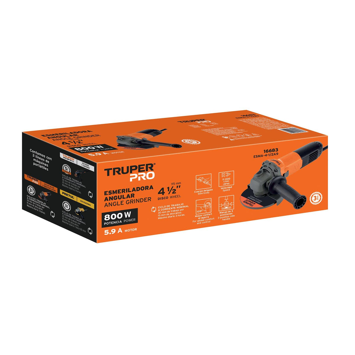 Esmeriladora Angular 4"1/2 -  800 Watts TRUPER PRO