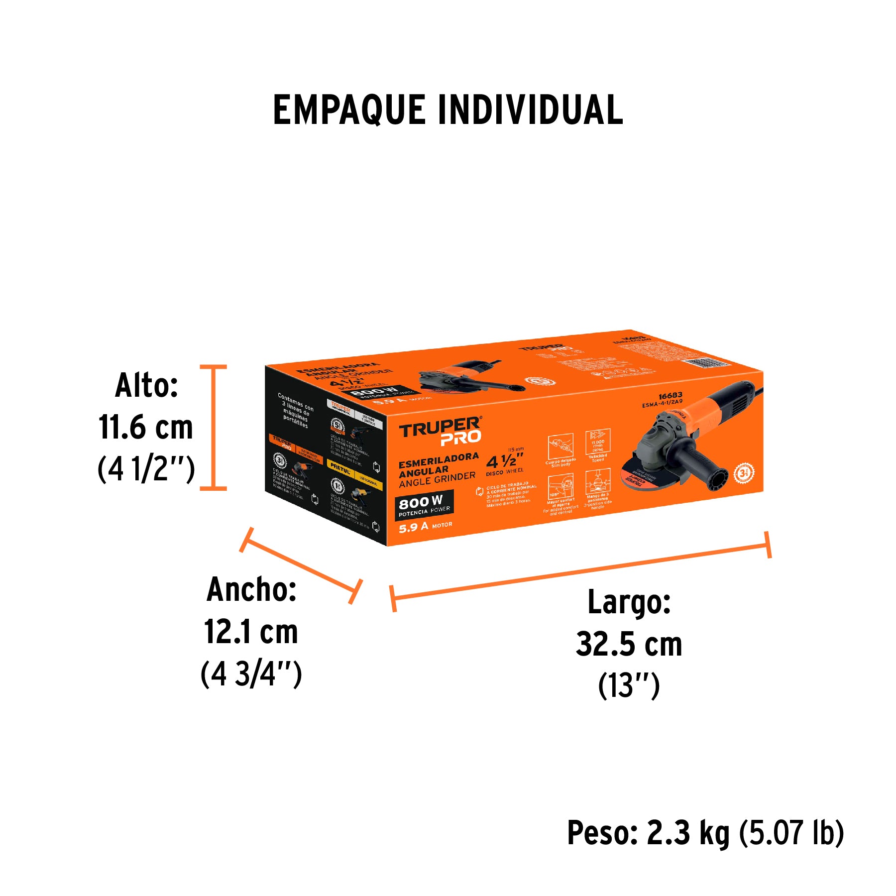 Esmeriladora Angular 4"1/2 -  800 Watts TRUPER PRO
