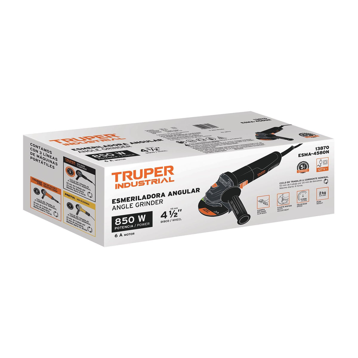 Esmeriladora Angular 4"1/2 -  850 Watts TRUPER INDUSTRIAL