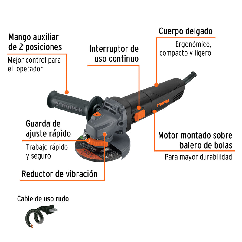 Esmeriladora Angular 4"1/2 -  850 Watts Truper Industrial