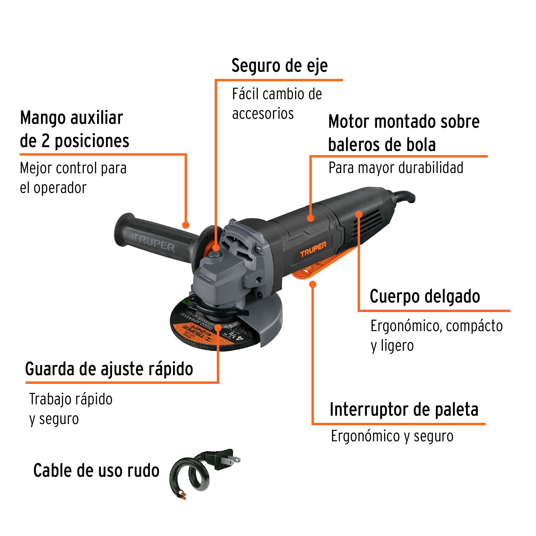 Esmeriladora Angular 4"1/2 -  850 Watts Interruptor Tipo Paleta Truper Industrial