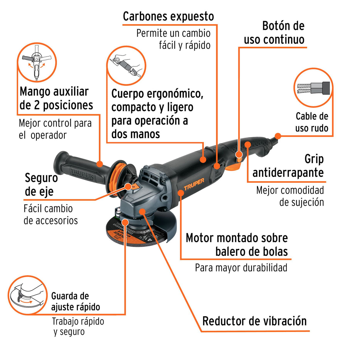 Esmeriladora Angular 4"1/2 -  950 Watts TRUPER INDUSTRIAL