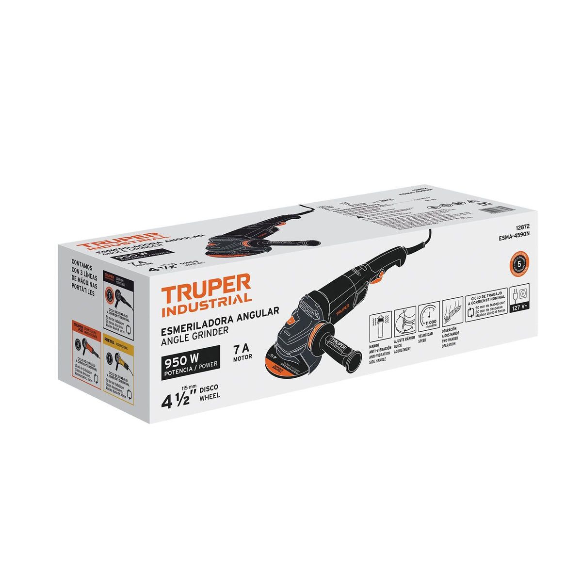 Esmeriladora Angular 4"1/2 -  950 Watts TRUPER INDUSTRIAL