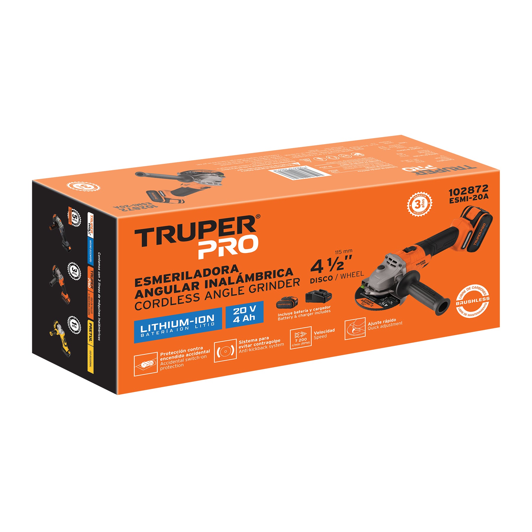 Esmeriladora Angular Inalambrica 20 Volts 4"1/2 Truper PRO
