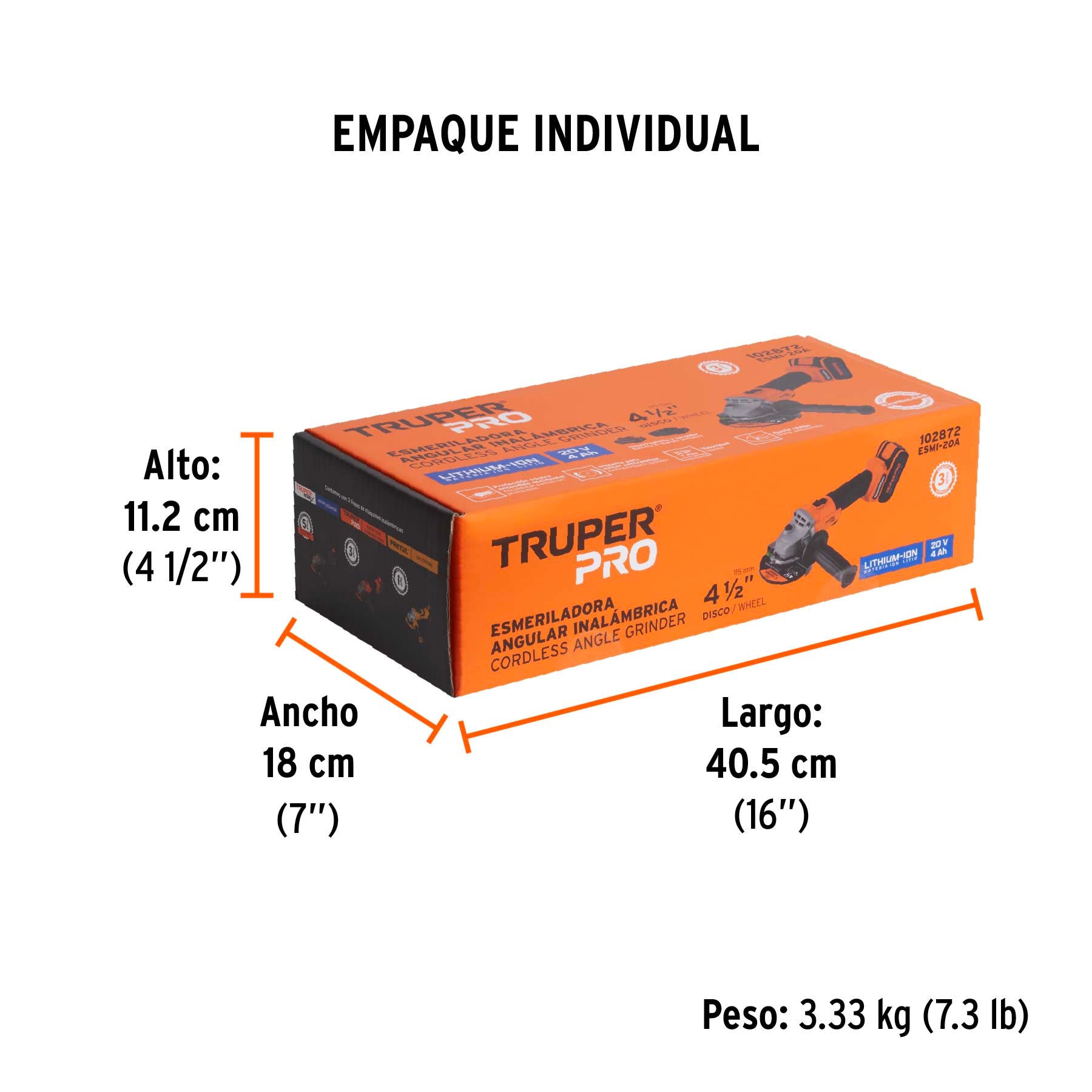 Esmeriladora Angular Inalambrica 20 Volts 4"1/2 Truper PRO