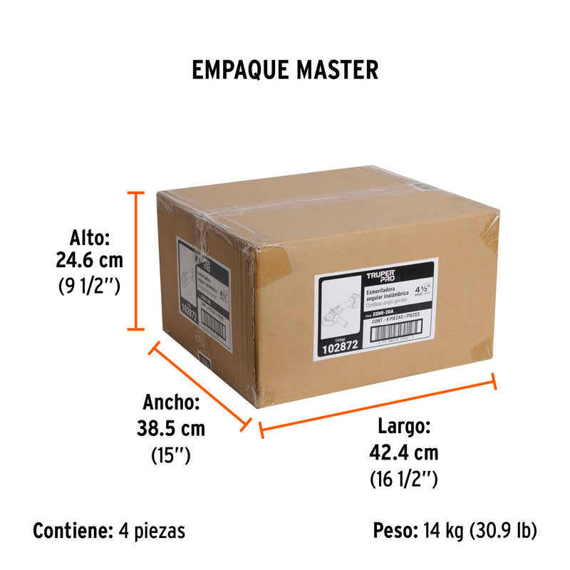 Esmeriladora Angular Inalambrica 20 Volts 4"1/2 Truper