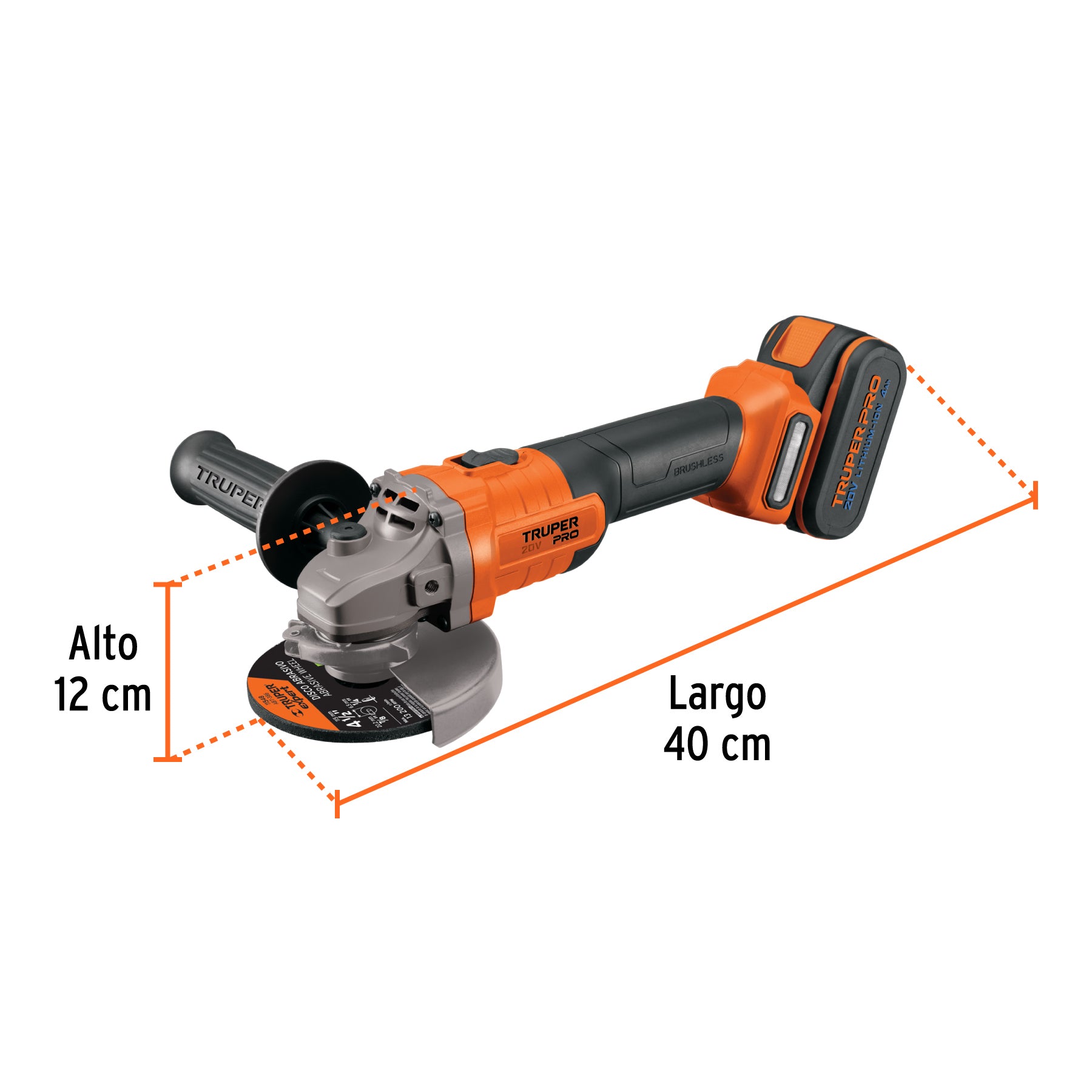 Esmeriladora Angular Inalambrica 20 Volts 4"1/2 Truper PRO