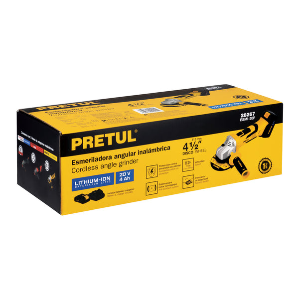Esmeriladora Angular Inalambrica 20 Volts 4"1/2 Pretul