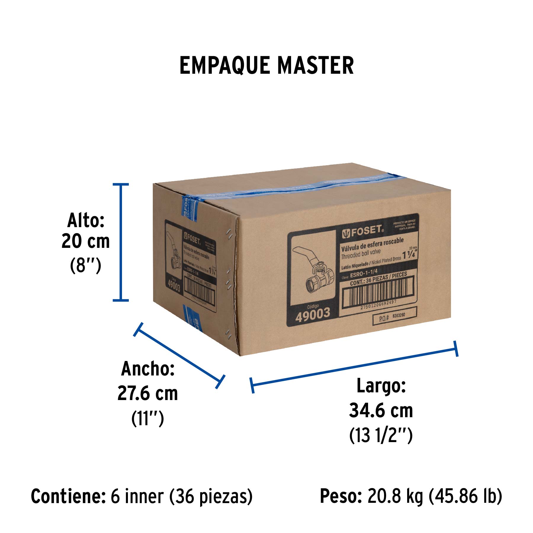 Valvula Esfera Roscable WOG Foset 300 PSI 1"1/4 (32 mm)