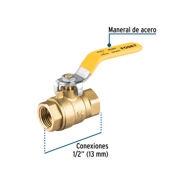 Valvula Esfera para Gas Roscable WOG Alta Presion Foset  1/2" (13 mm)