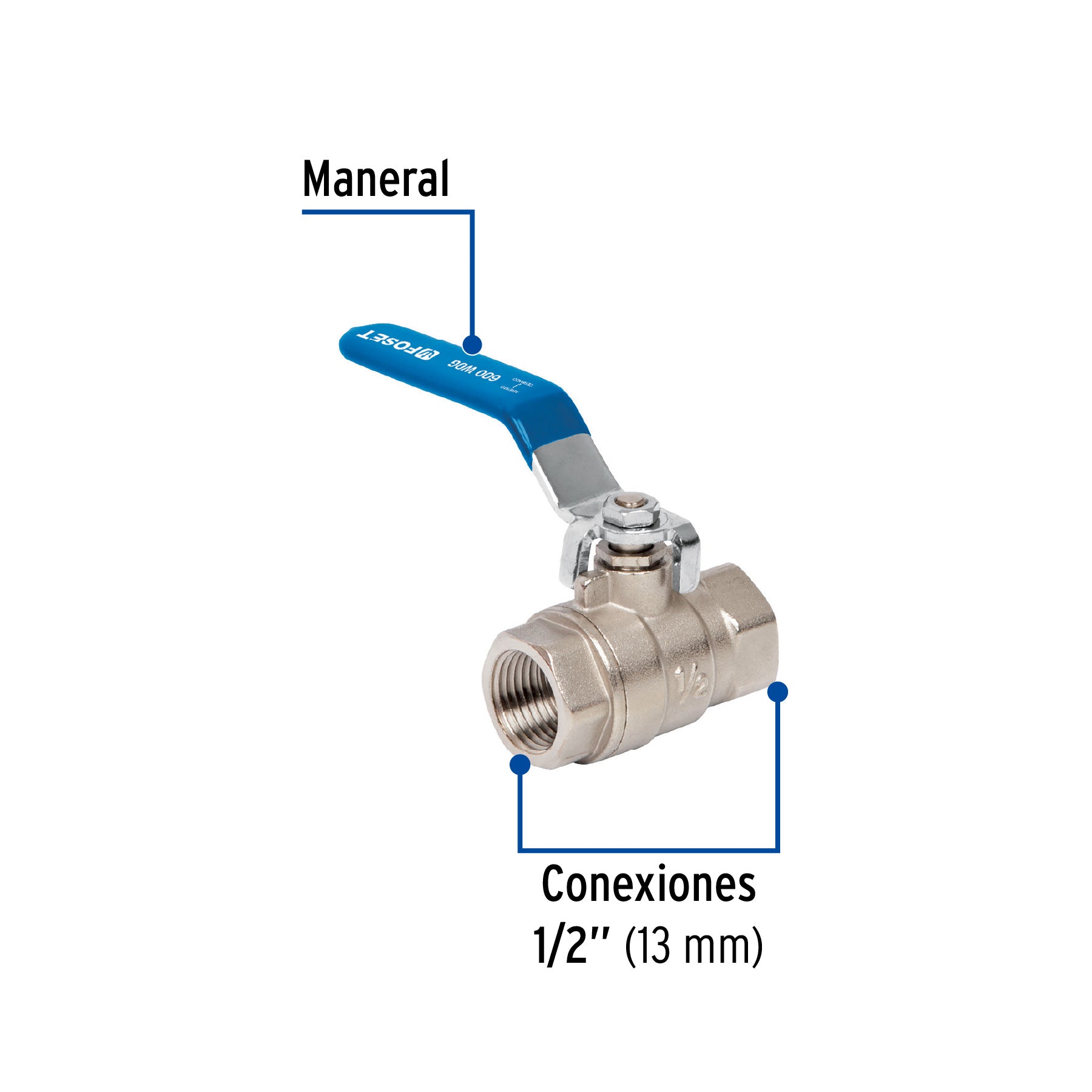 Valvula Esfera Roscable WOG Foset 600 PSI 1/2" (13 mm)