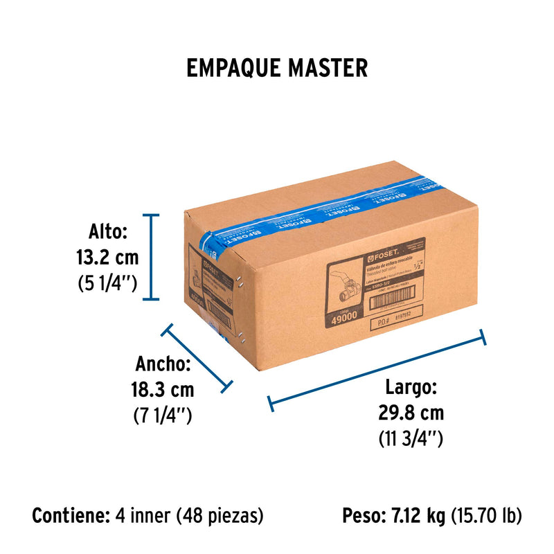 Valvula Esfera Roscable WOG Foset 200 PSI  1/2" (13 mm)