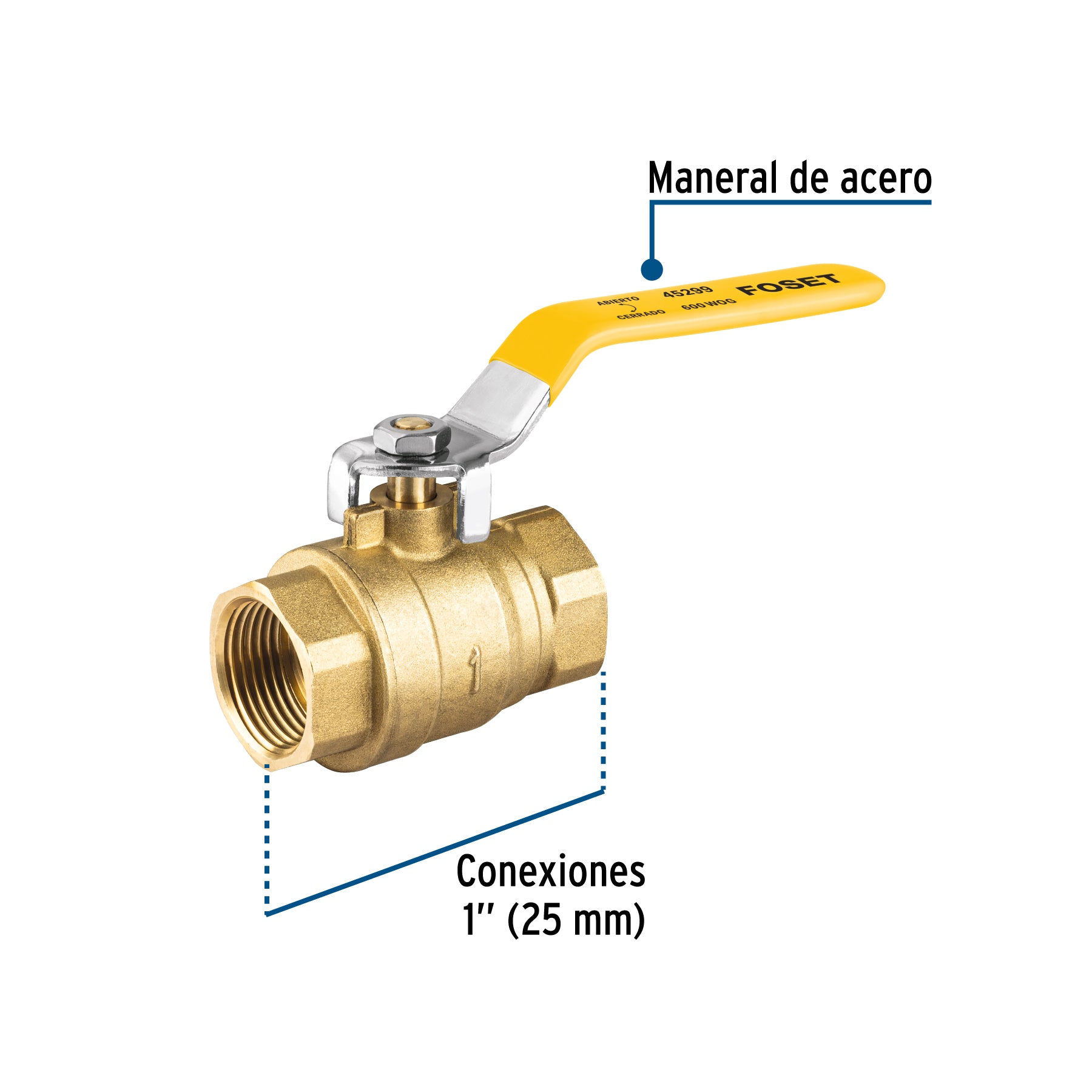 Valvula Esfera para Gas Roscable WOG Alta Presion Foset 1" (25 mm)