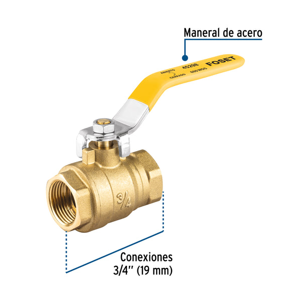 Valvula Esfera para Gas Roscable WOG Alta Presion Foset  3/4" (19 mm)