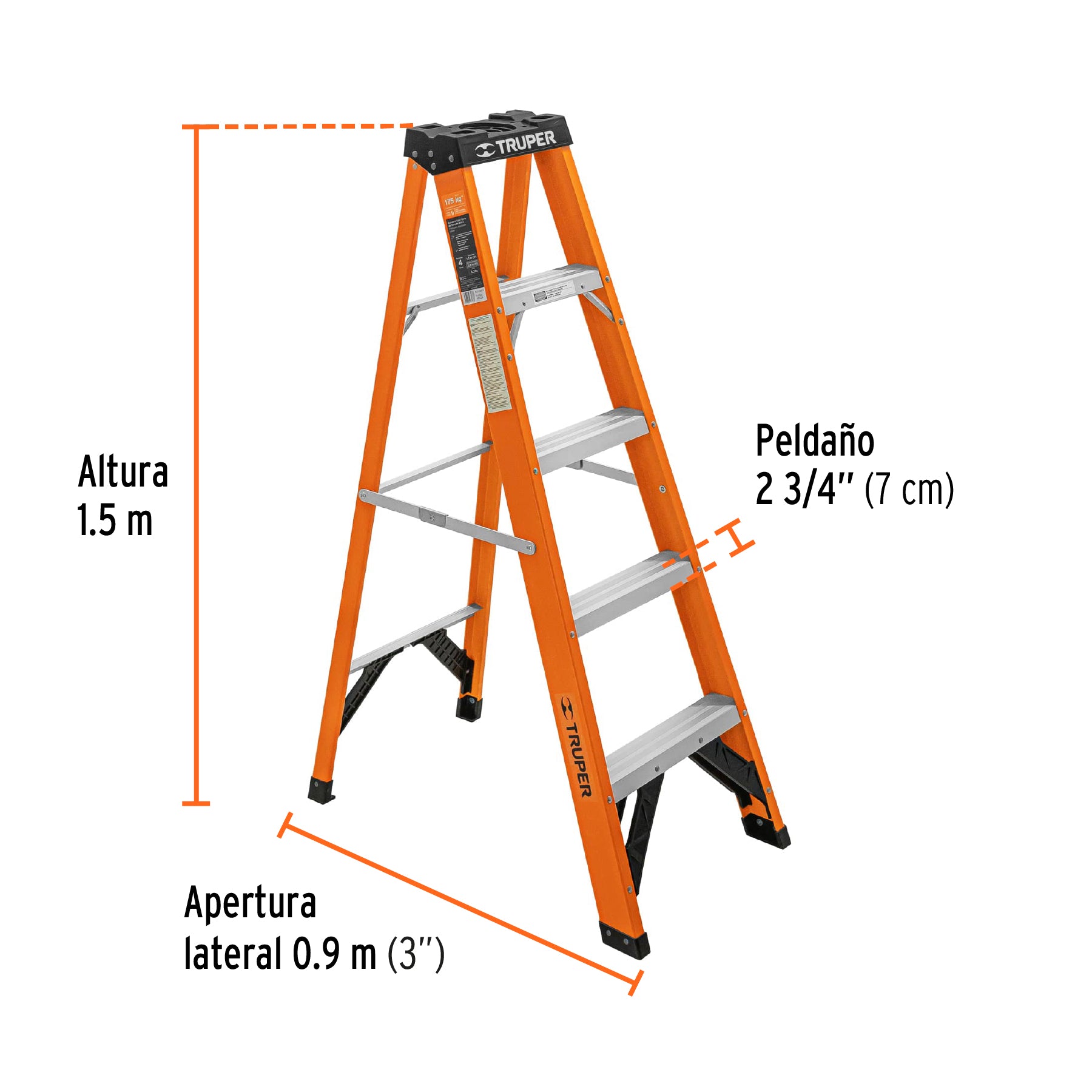 Escalera Tipo Tijera Fibra de Vidrio Tipo II Truper 4 Peldaños