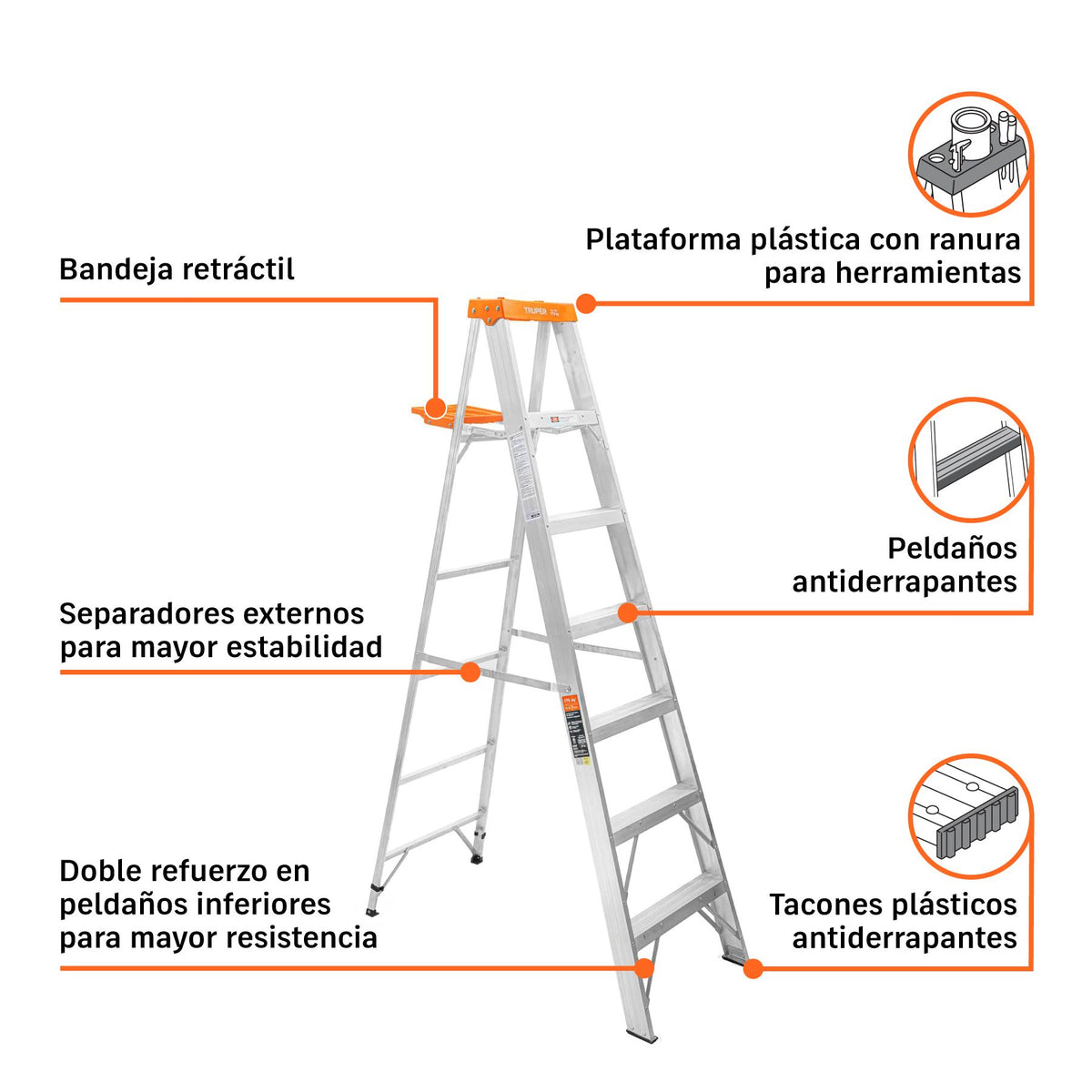 Escalera de Tijera Tipo II Truper 6 Peldaños y Bandeja