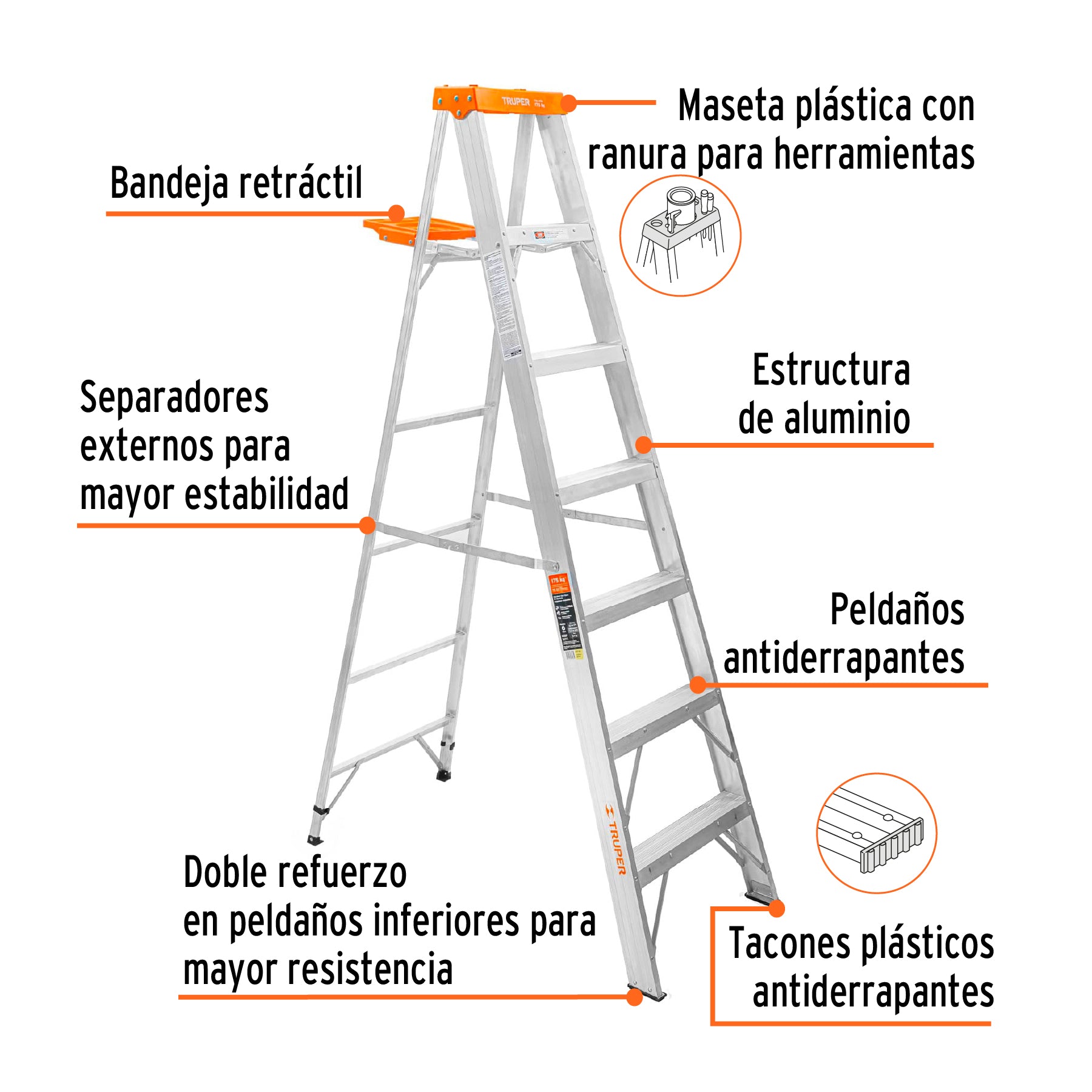 Escalera Tipo Tijera Tipo II Truper 6 Peldaños con Bandeja