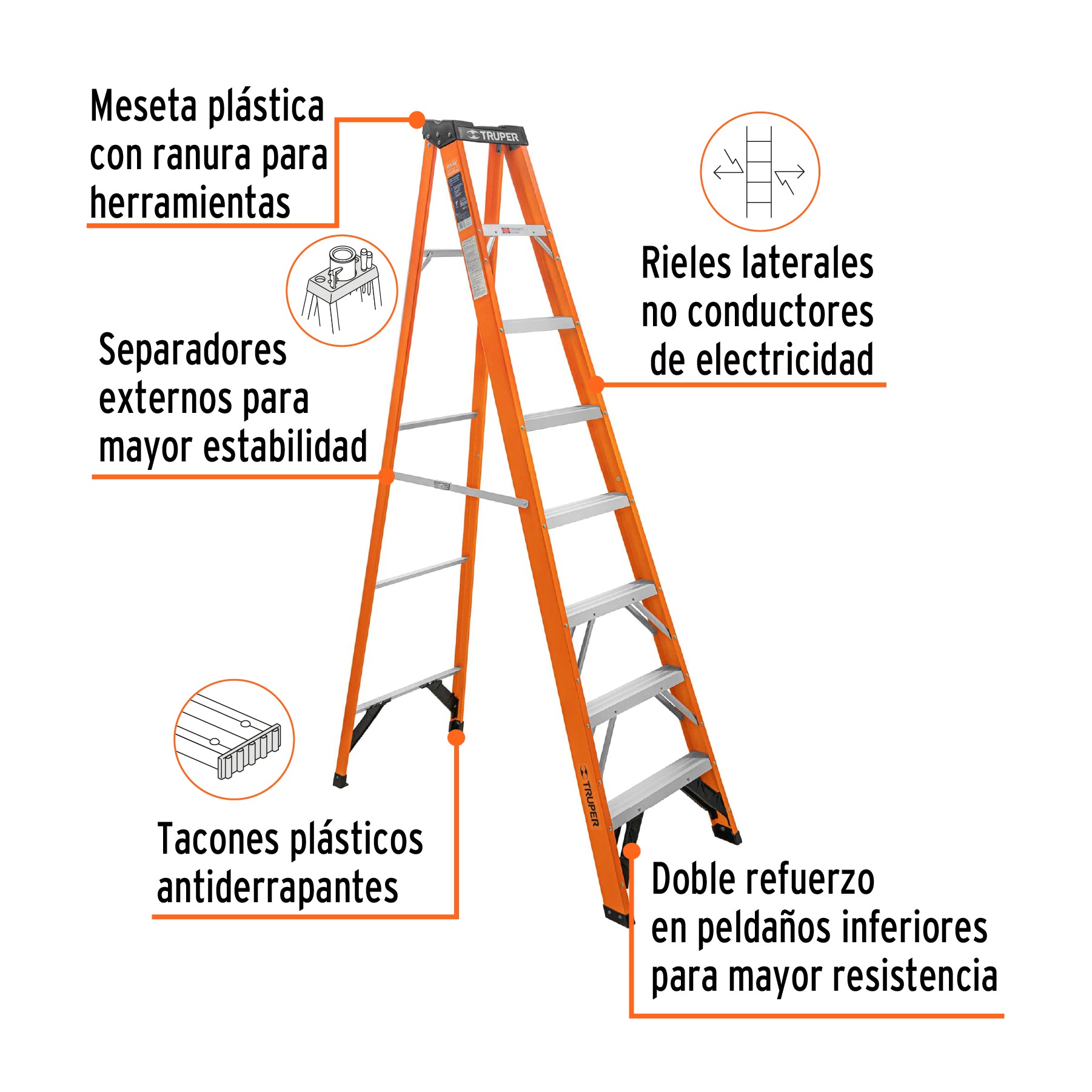 Escalera Tipo Tijera Fibra de Vidrio Tipo II Truper 7 Peldaños
