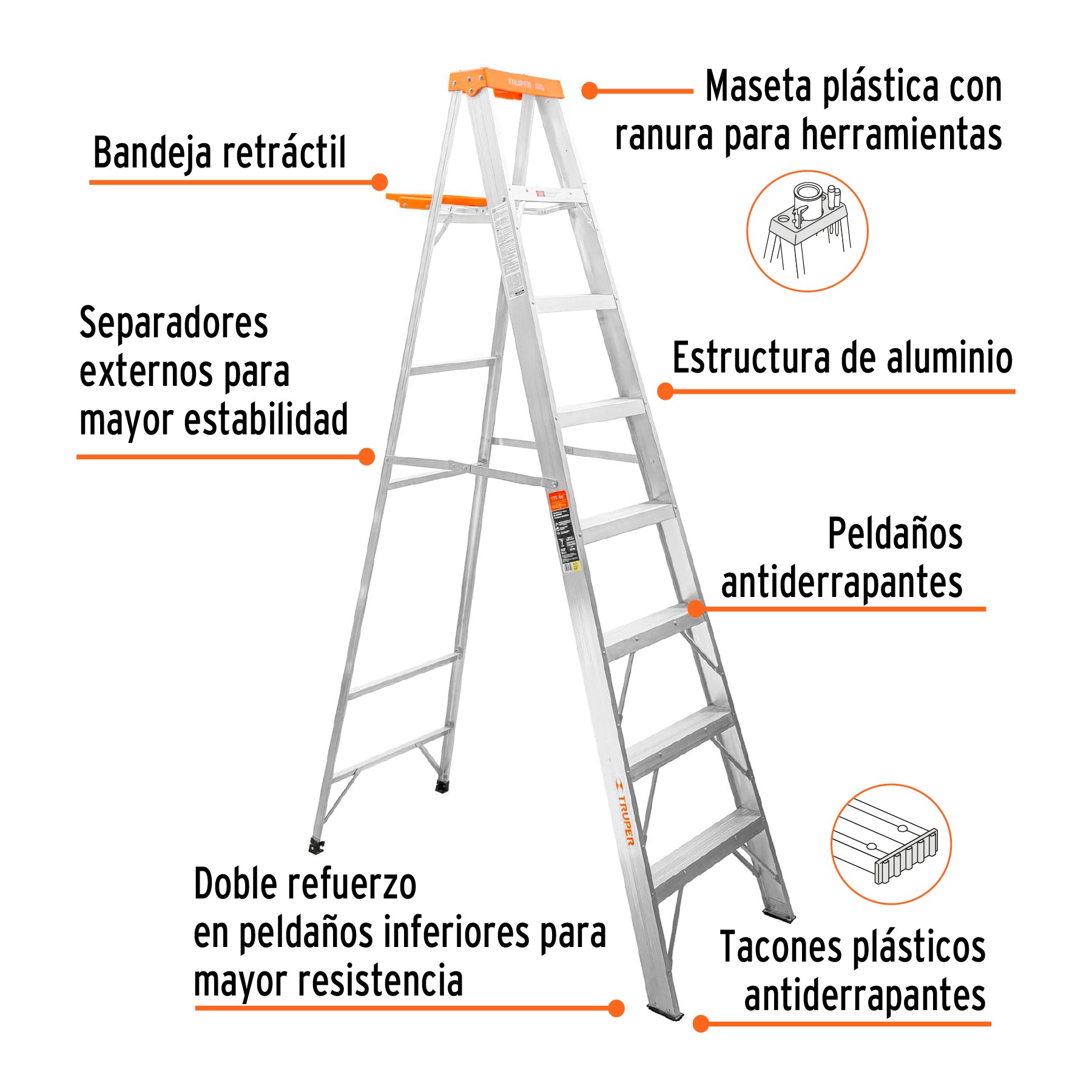 Escalera Tipo Tijera Tipo II Truper 7 Peldaños con Bandeja