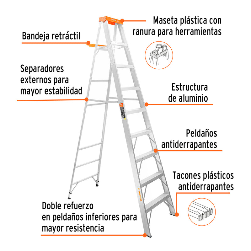 Escalera Tipo Tijera Tipo II Truper 8 Peldaños con Bandeja