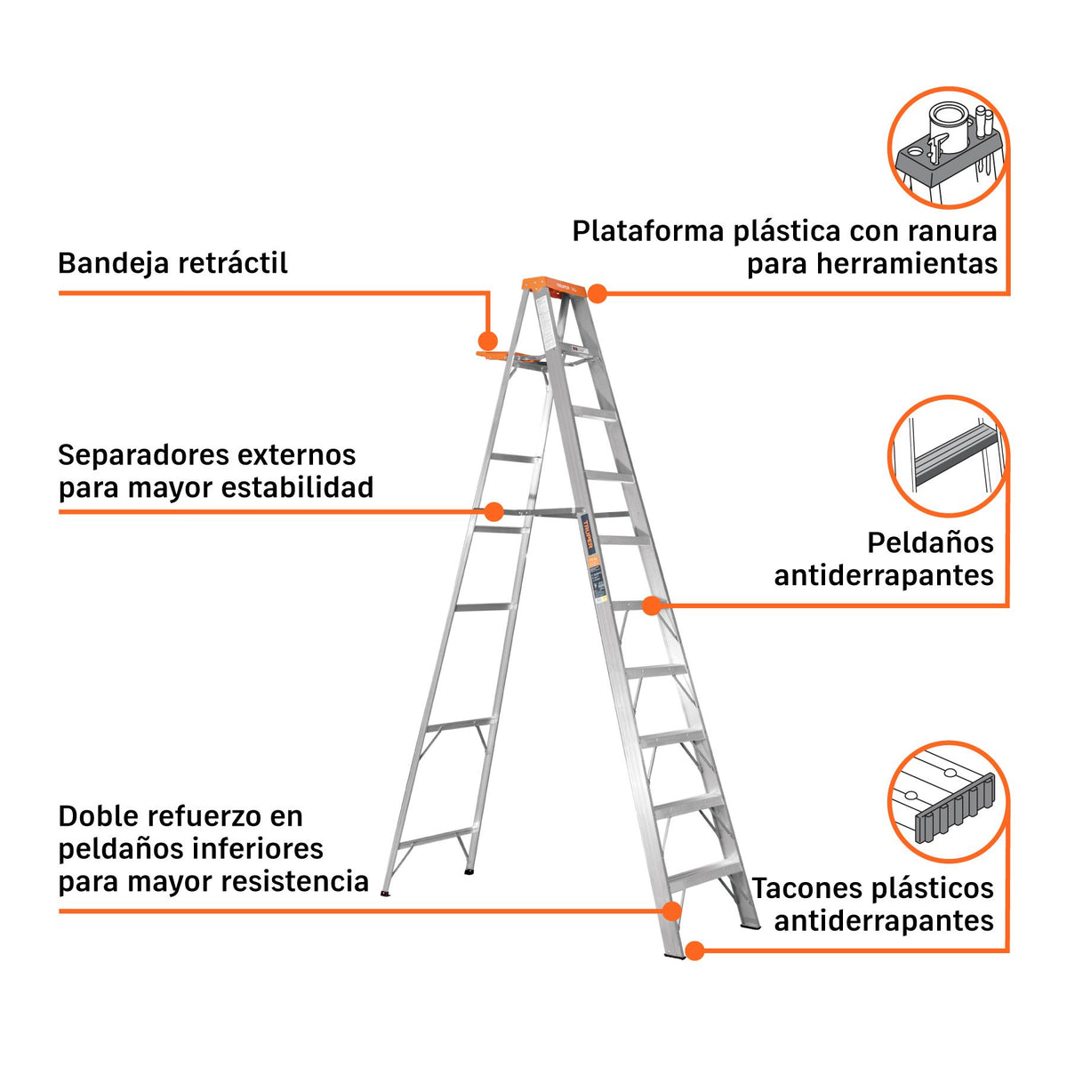 Escalera de Tijera Tipo II Truper 9 Peldaños y Bandeja