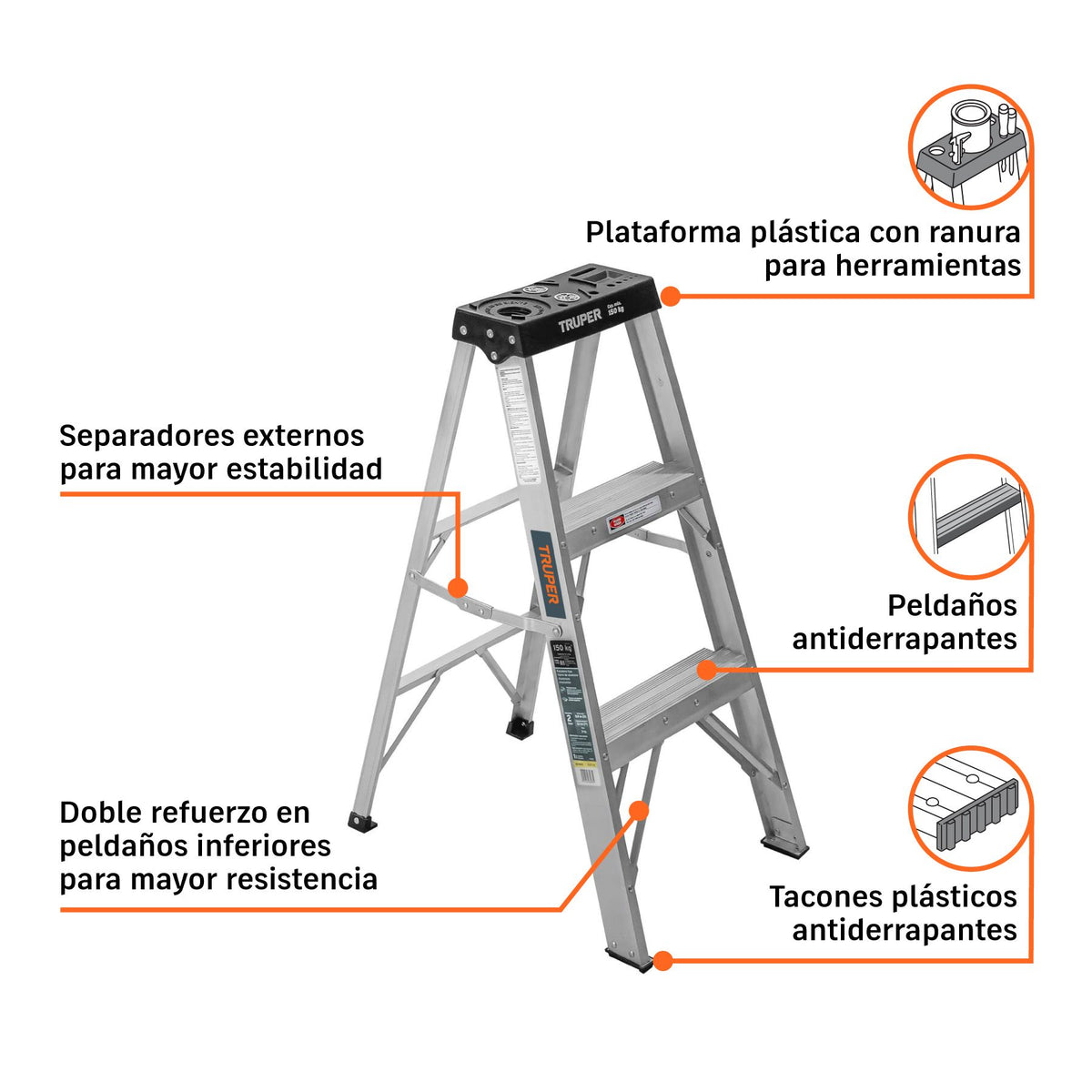 Escalera de Tijera Tipo III Truper 2 Peldaños