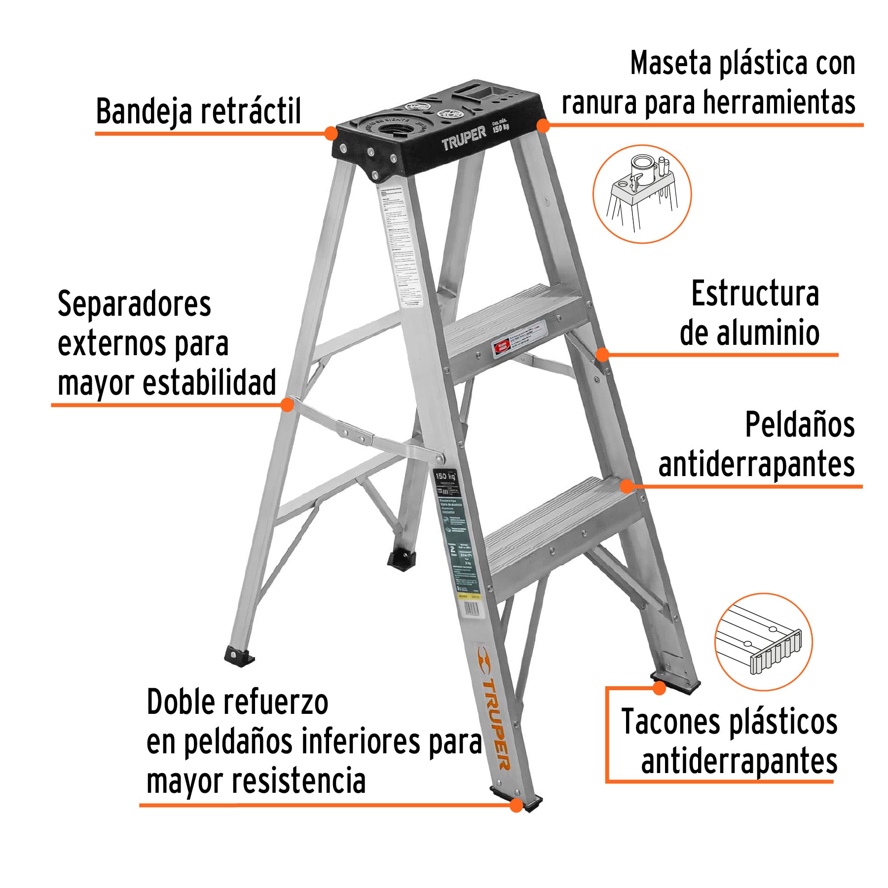 Escalera Tipo Tijera Tipo III Truper 2 Peldaños sin Bandeja