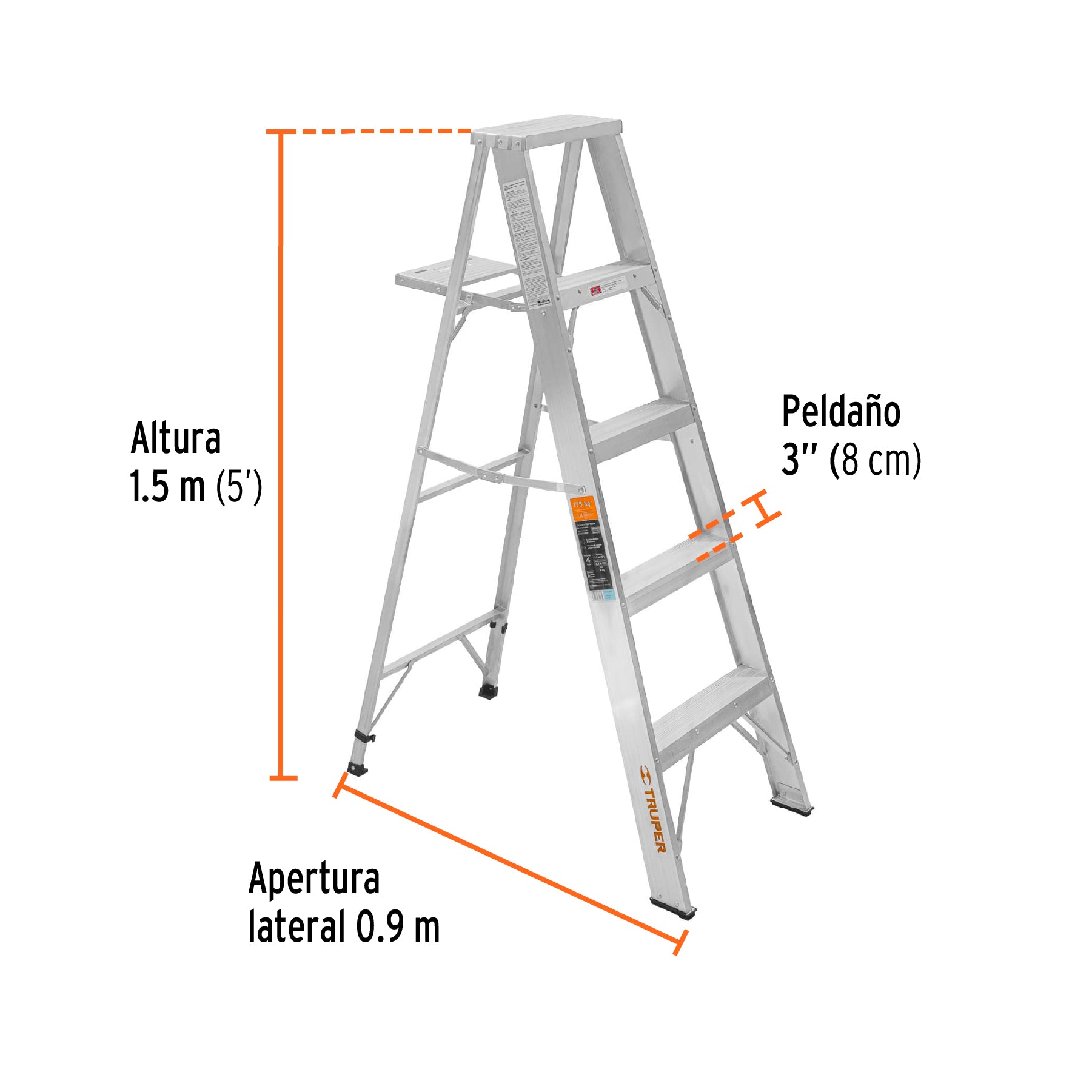 Escalera Tipo Tijera 100% Aluminio Tipo II Truper 4 Peldaños con Bandeja