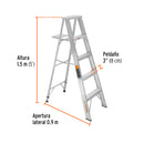 Escalera Tipo Tijera 100% Aluminio Tipo II Truper 4 Peldaños con Bandeja