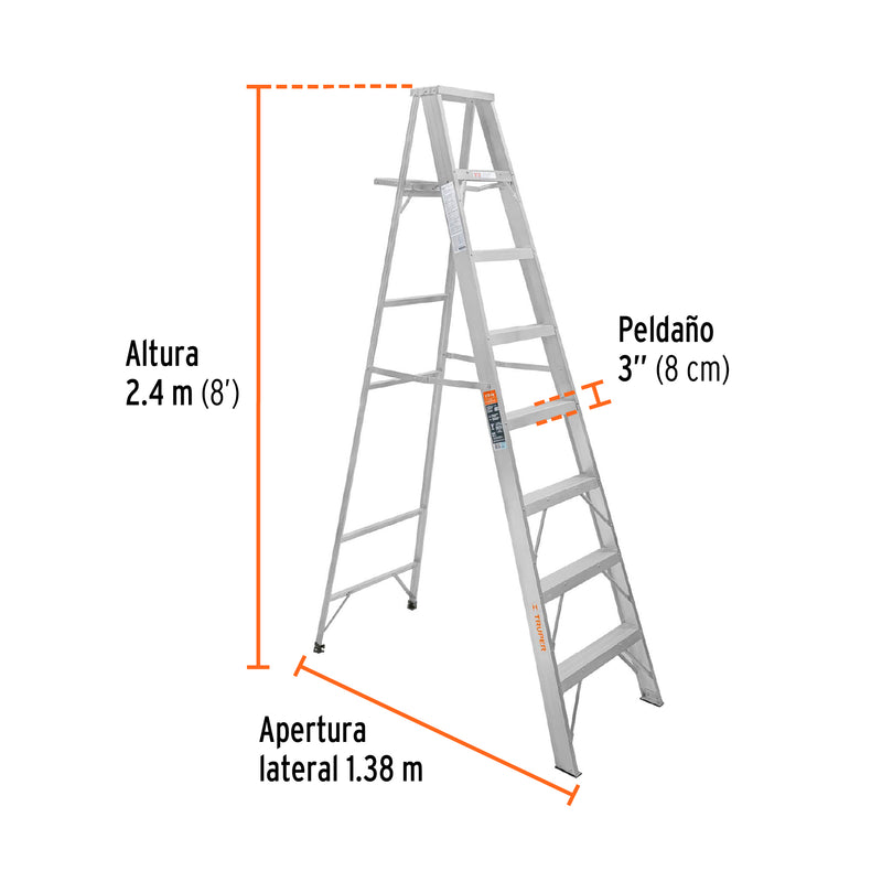 Escalera Tipo Tijera 100% Aluminio Tipo II Truper 7 Peldaños con Bandeja