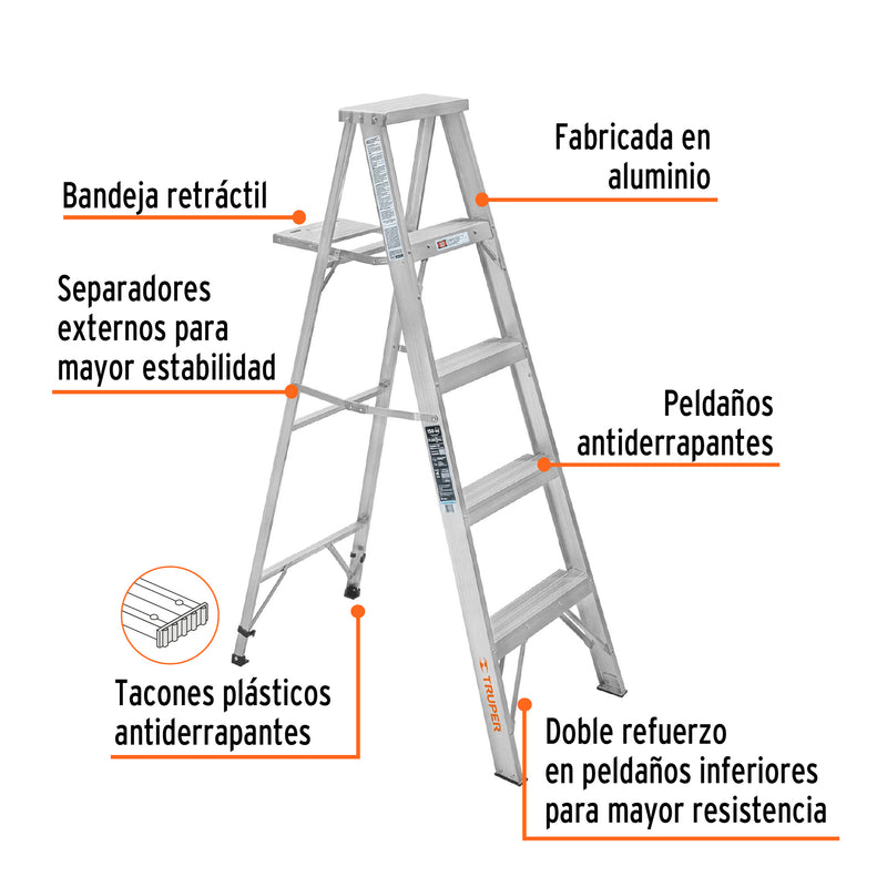 Escalera Tipo Tijera 100% Aluminio Tipo III Truper 4 Peldaños con Bandeja