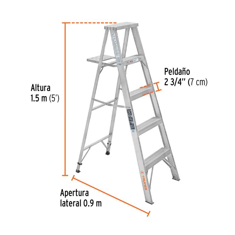 Escalera Tipo Tijera 100% Aluminio Tipo III Truper 4 Peldaños con Bandeja