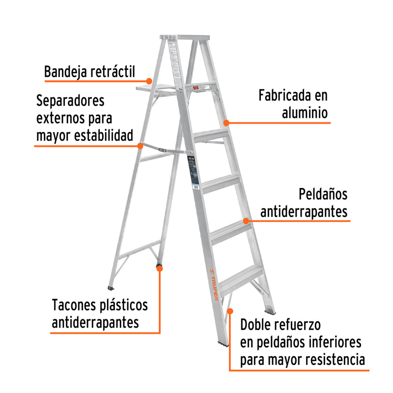 Escalera Tipo Tijera 100% Aluminio Tipo III Truper 5 Peldaños con Bandeja