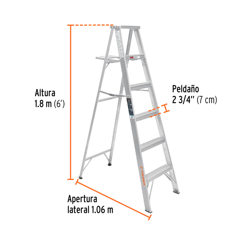 Escalera Tipo Tijera 100% Aluminio Tipo III Truper 5 Peldaños con Bandeja