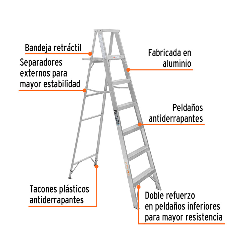 Escalera Tipo Tijera 100% Aluminio Tipo III Truper 6 Peldaños con Bandeja