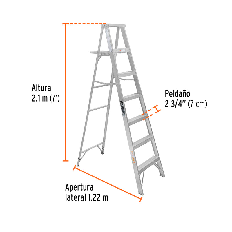 Escalera Tipo Tijera 100% Aluminio Tipo III Truper 6 Peldaños con Bandeja