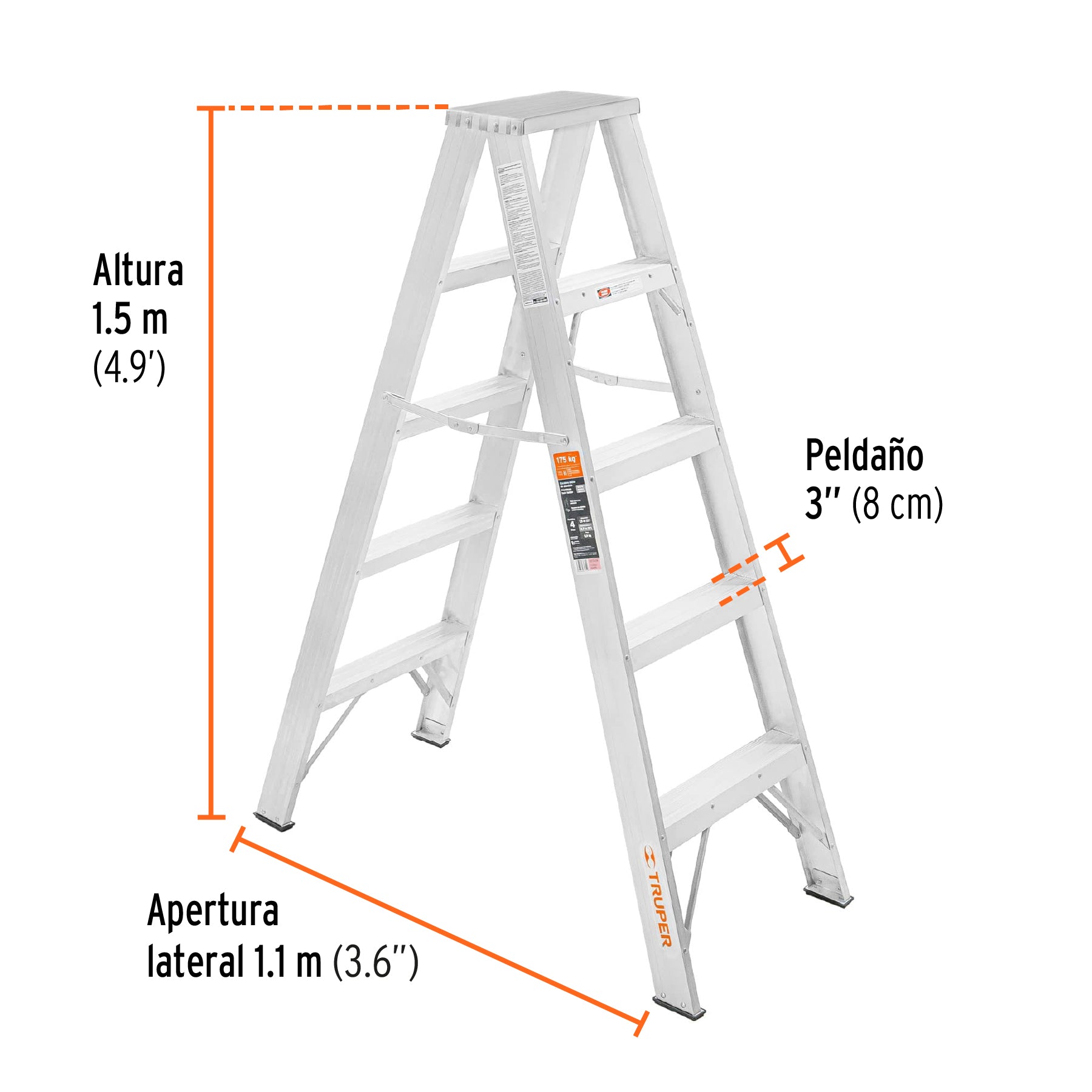 Escalera Tipo Tijera 100% Aluminio Dobles Tipo II Truper 4 Peldaños