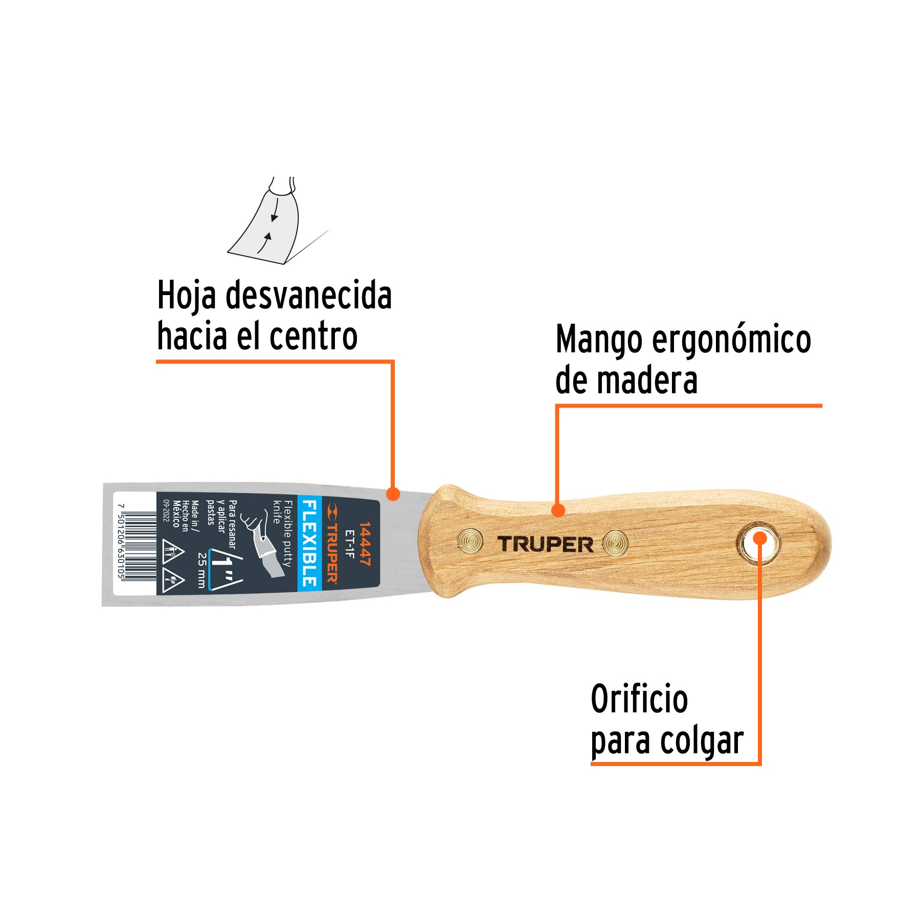 Espatula Flexible Mango de Madera Truper 1"