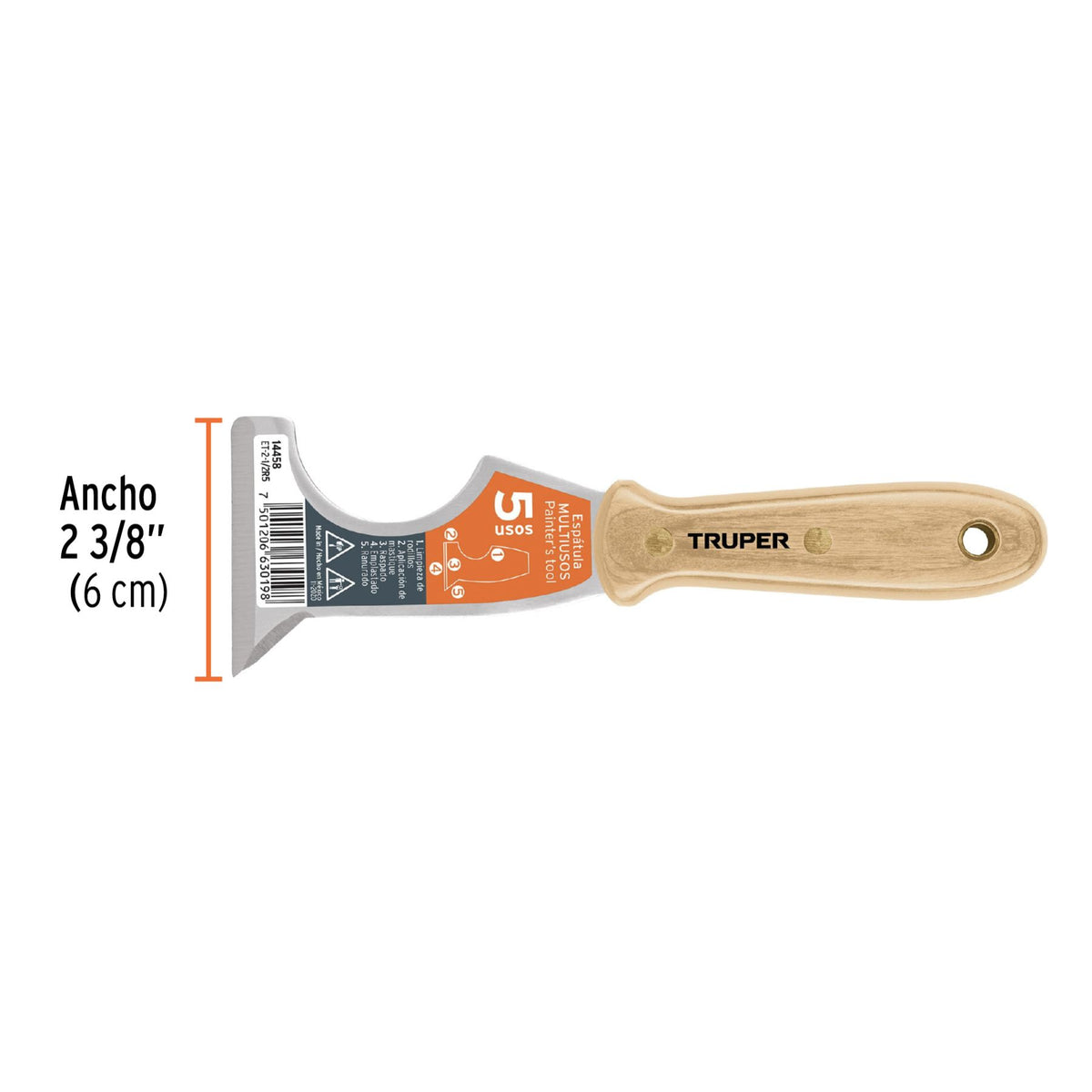 Espatula de 5 Usos Mango de Madera Truper 2"3/8