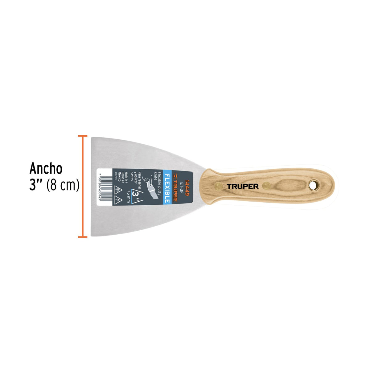 Espatula Flexible Mango Madera Truper 3"