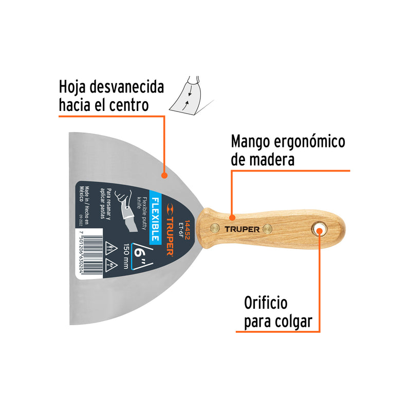 Espatula Flexible Mango de Madera Truper 6"