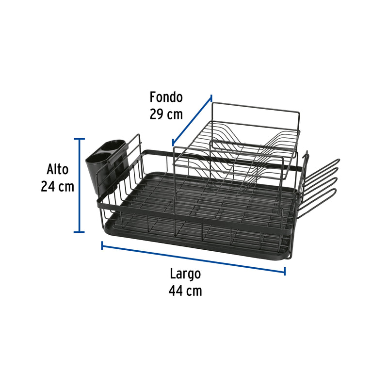 Escurridor Negro de Acero con 2 Niveles para Trastes Grande Foset