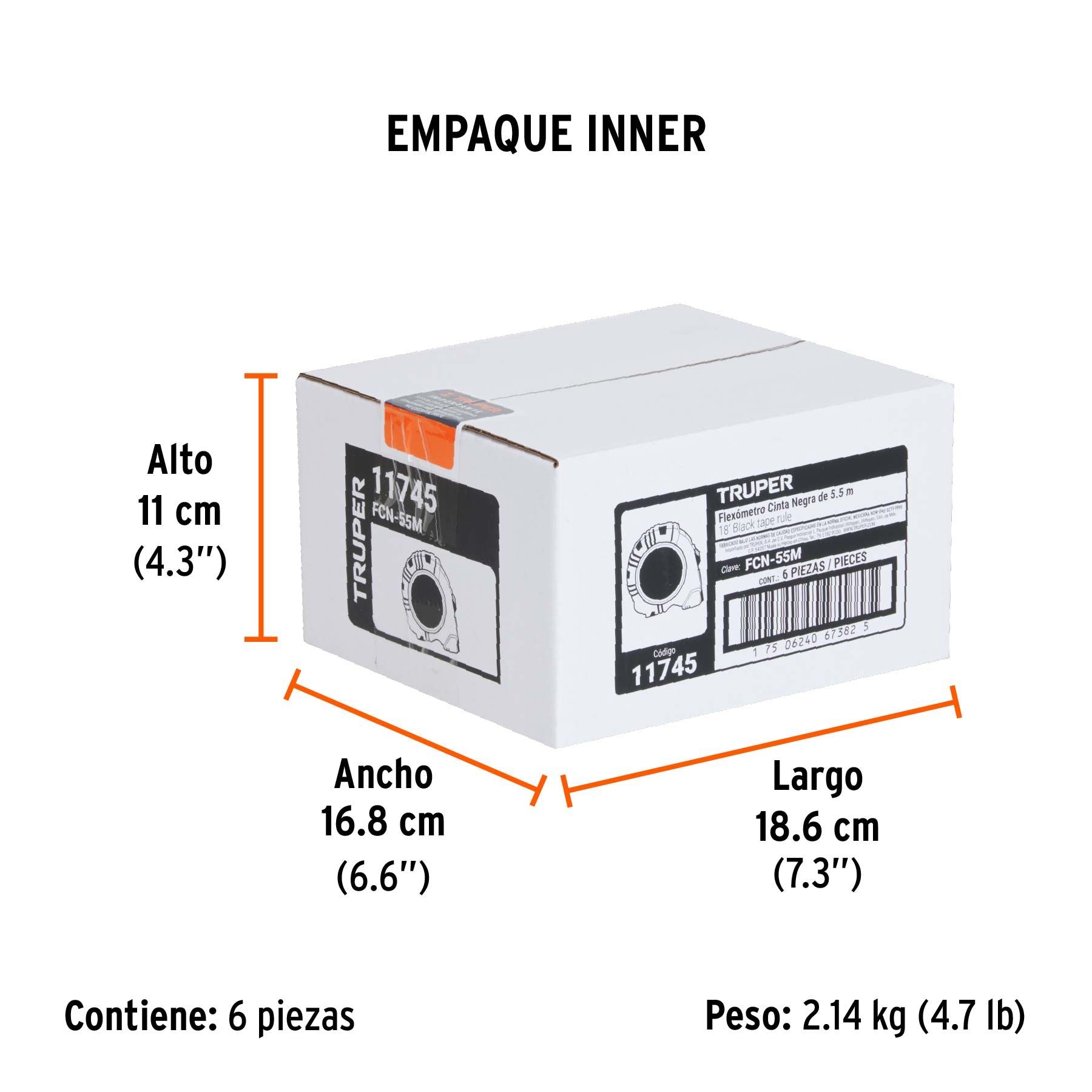Flexometro 5.5 Metros Contra Impactos Cinta Negra Truper