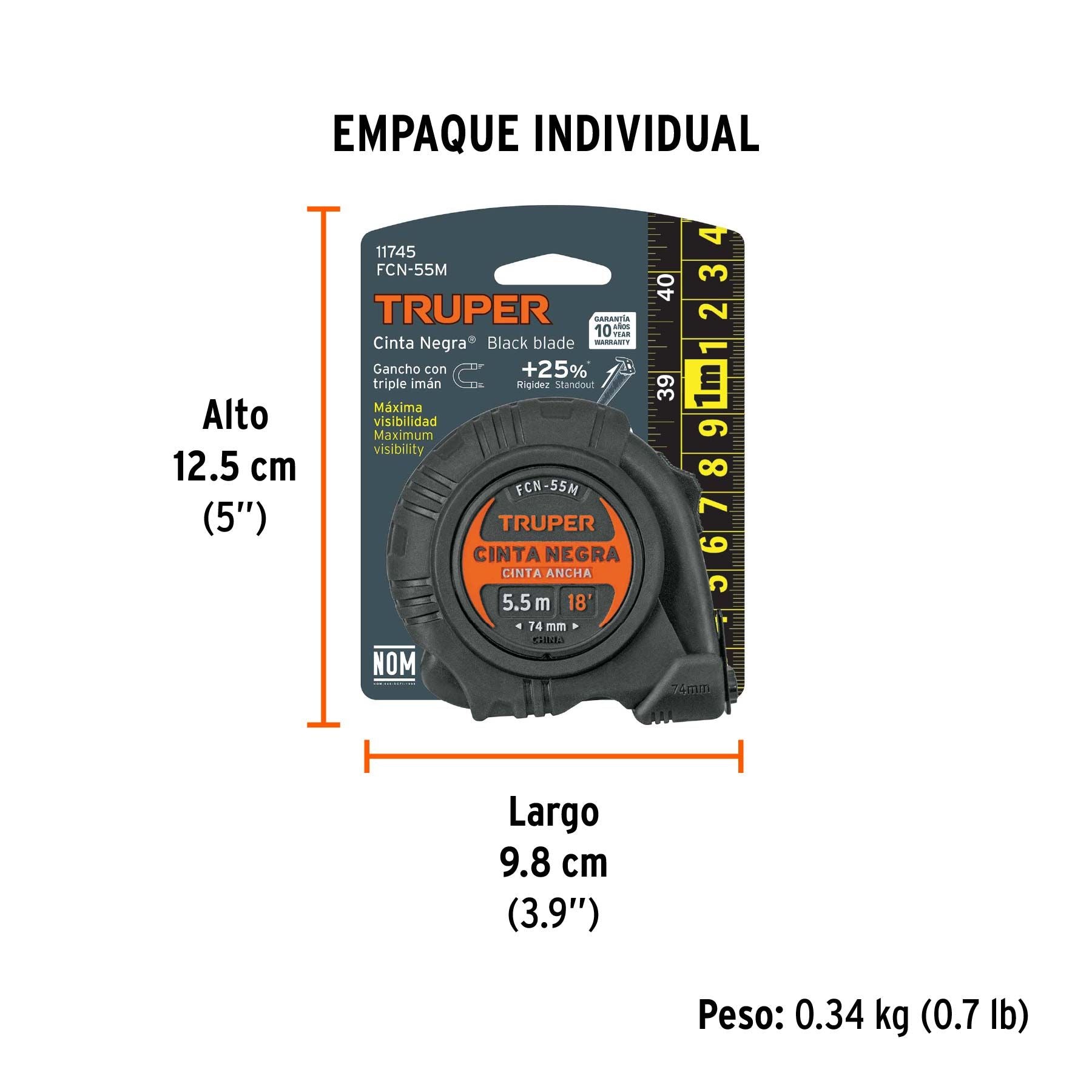 Flexometro 5.5 Metros Contra Impactos Cinta Negra Truper